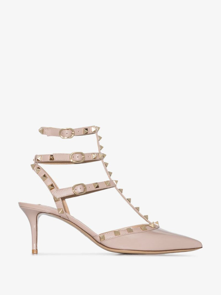 Pink Rockstud 65 Caged Leather Pumps