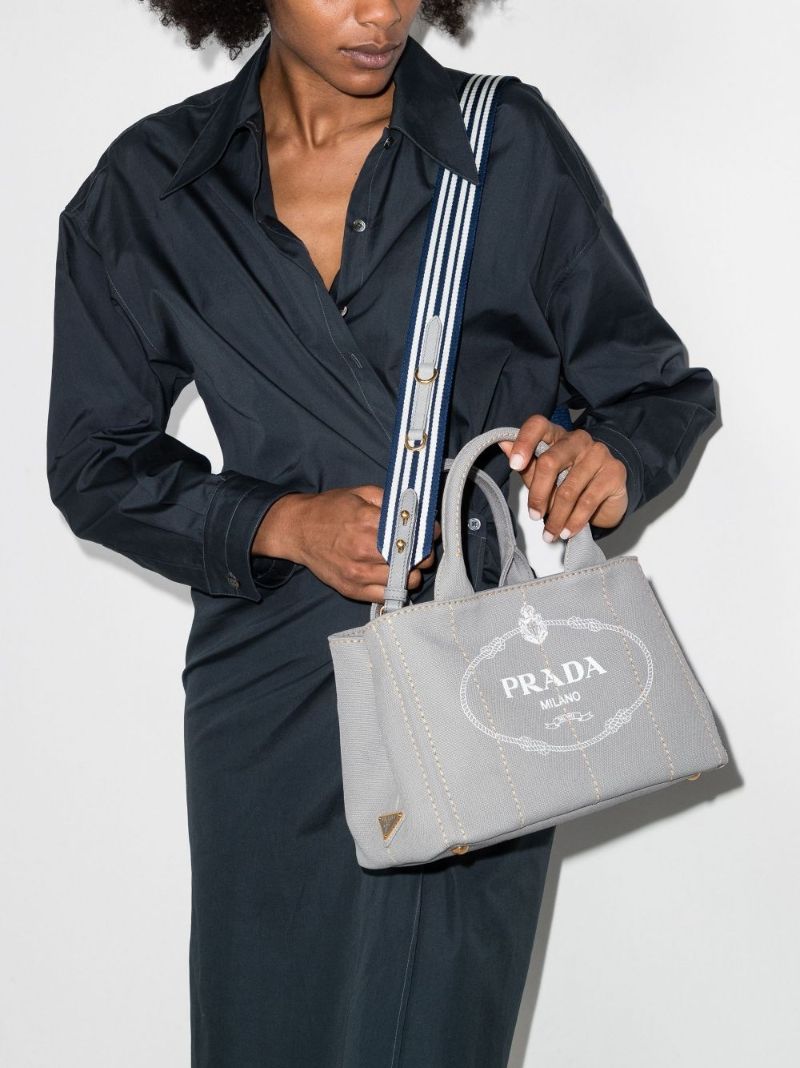 Grey Logo Print Tote Bag