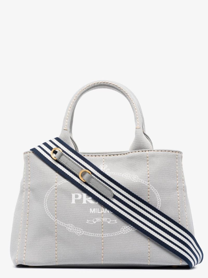 Grey Logo Print Tote Bag