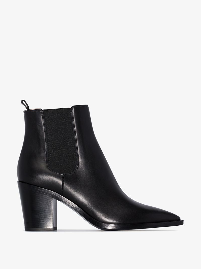 Black 70 Pointed Leather Ankle Boots