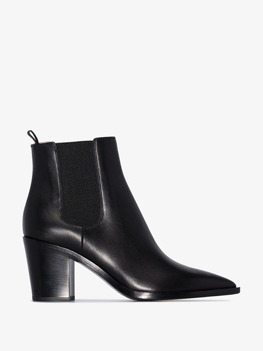 Black 70 Pointed Leather Ankle Boots