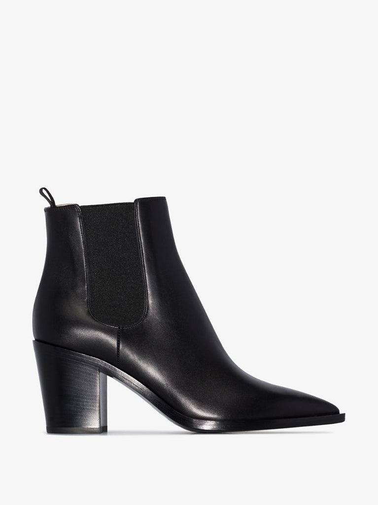 Black 70 Pointed Leather Ankle Boots