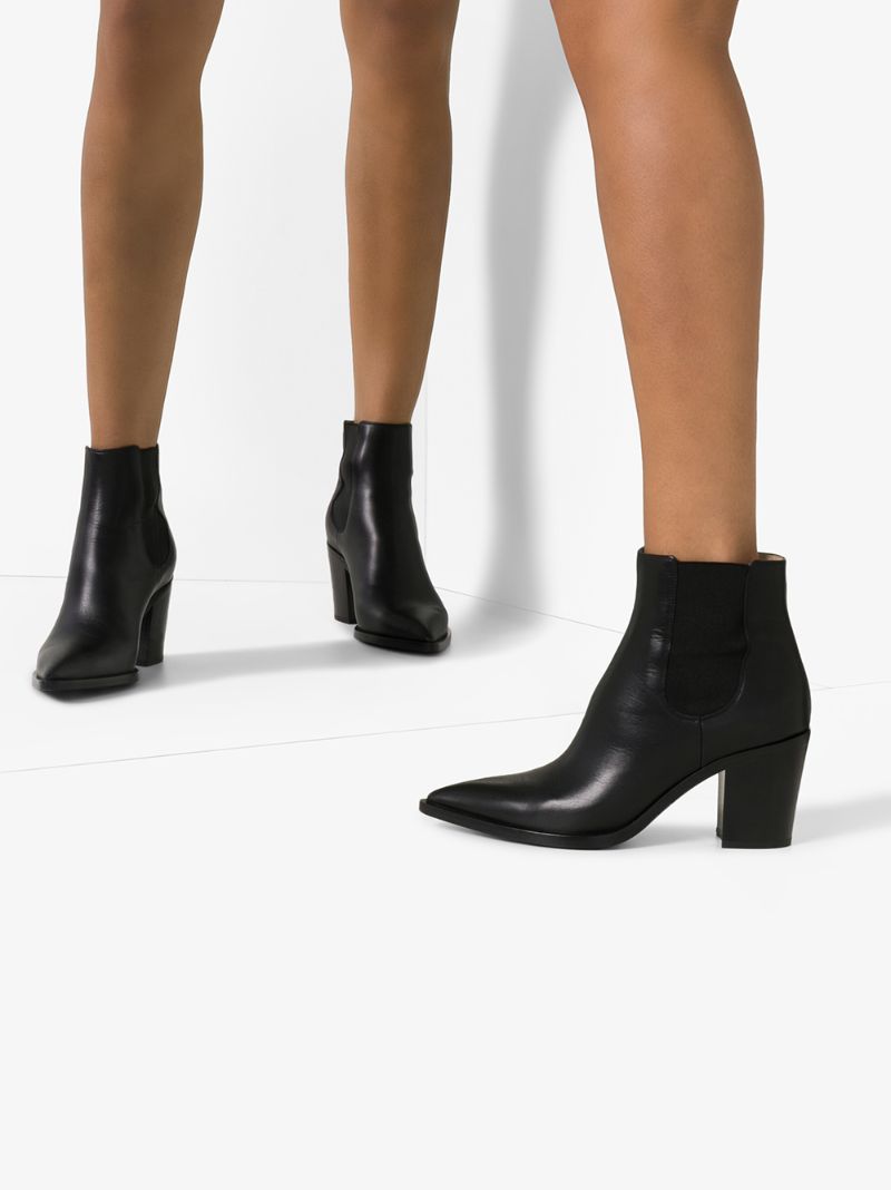 Black 70 Pointed Leather Ankle Boots