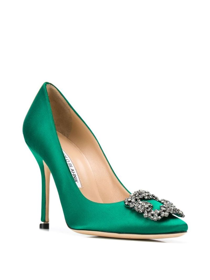 Green Hangisi 105 Crystal Satin Pumps