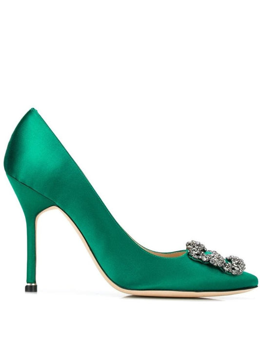 Green Hangisi 105 Crystal Satin Pumps