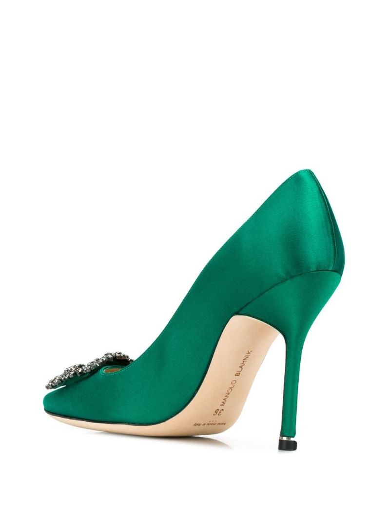 Green Hangisi 105 Crystal Satin Pumps