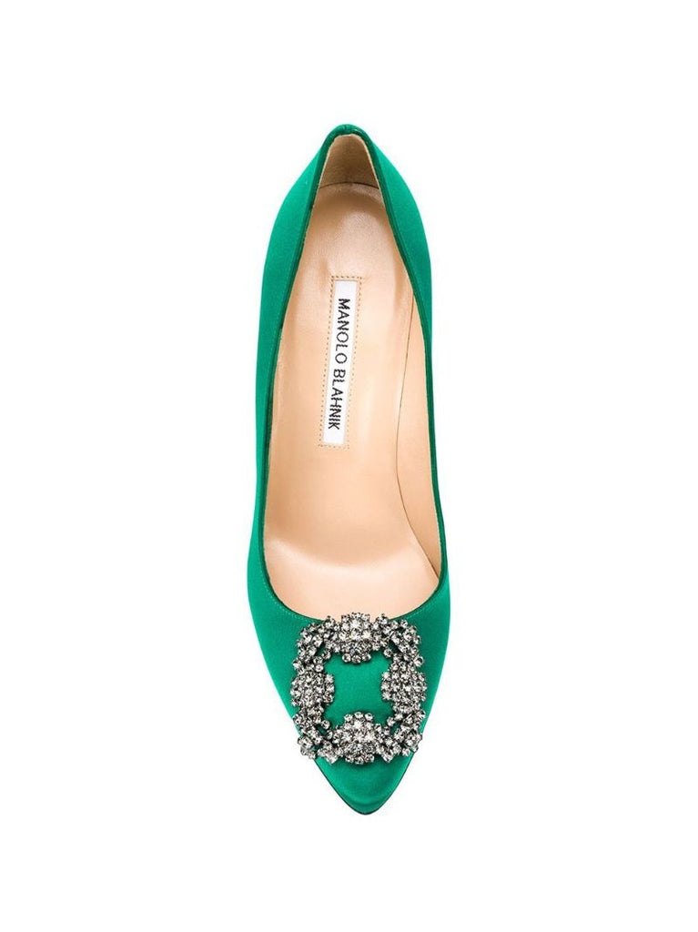 Green Hangisi 105 Crystal Satin Pumps