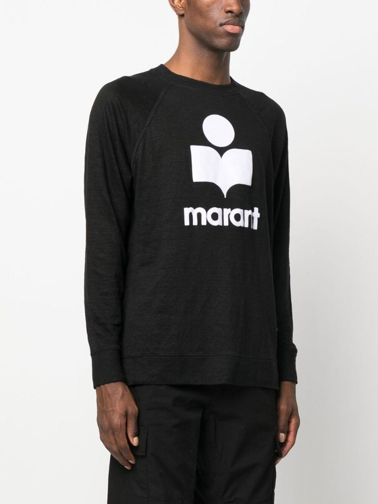 Black Logo Print Linen Sweater