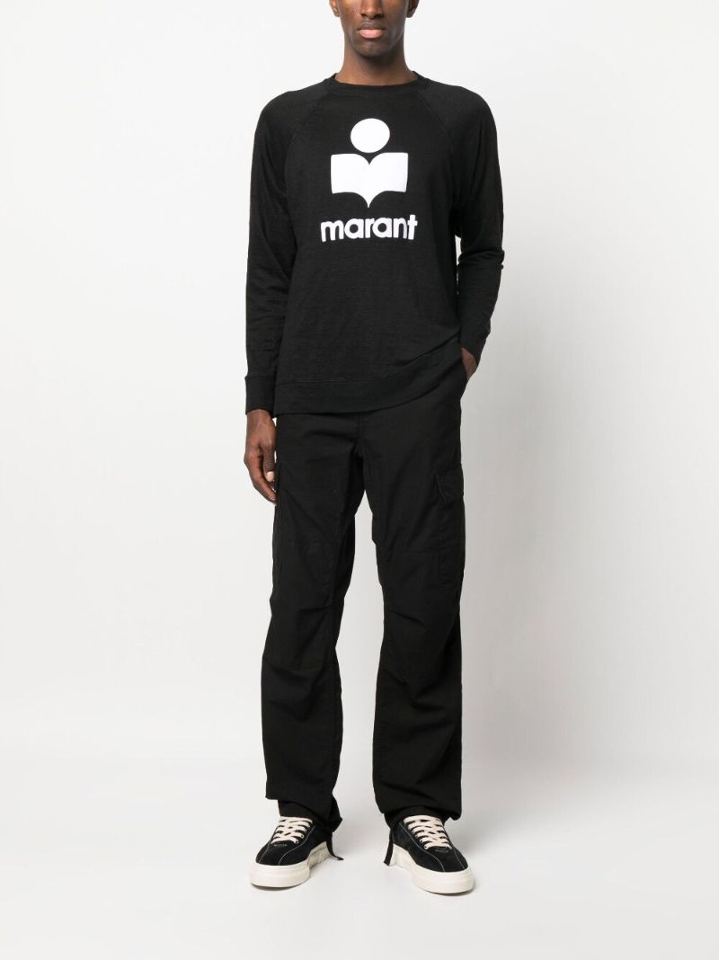 Black Logo Print Linen Sweater