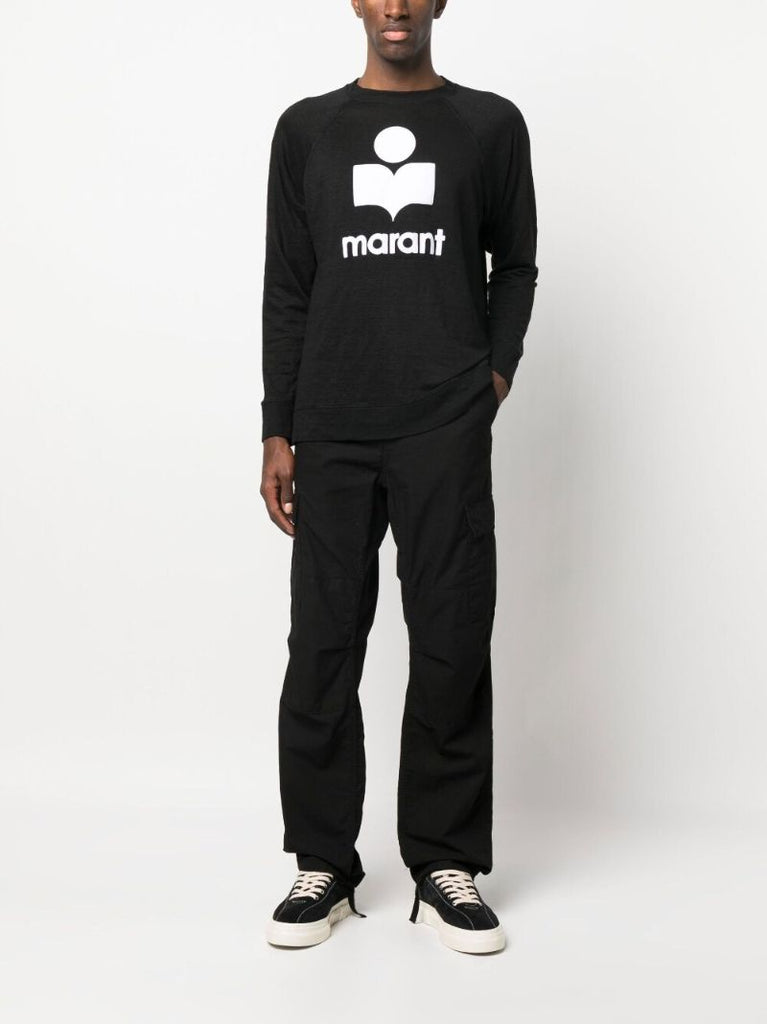 Black Logo Print Linen Sweater