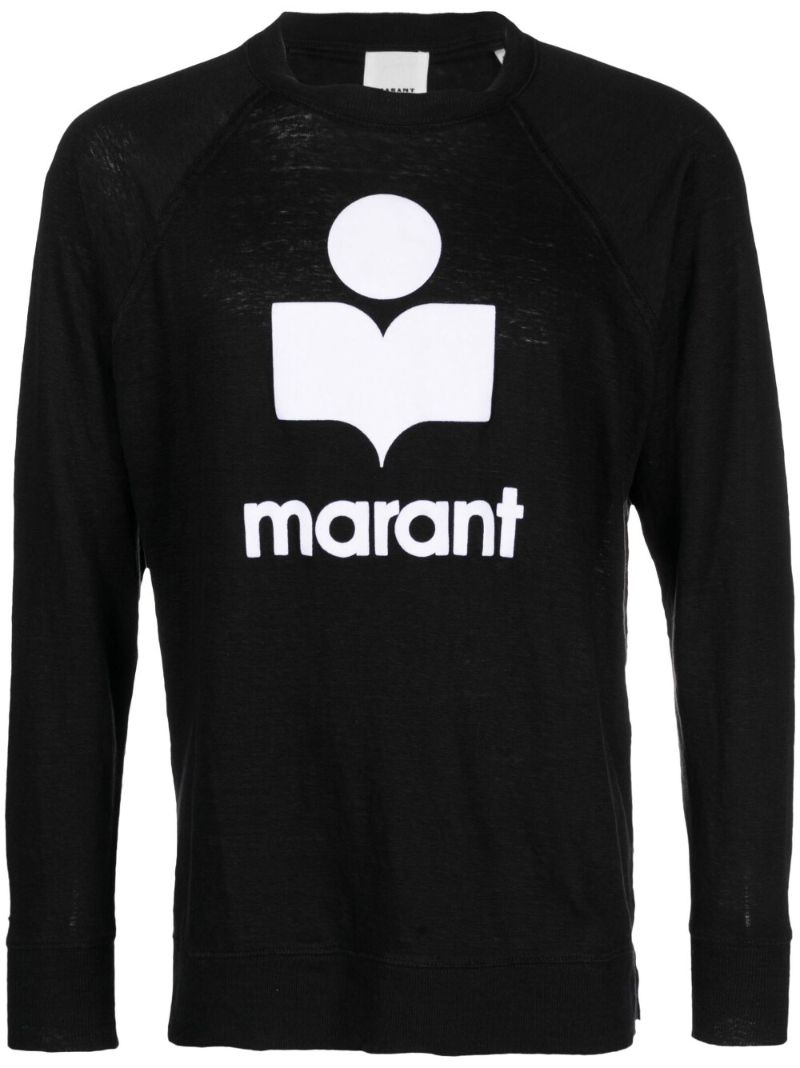 Black Logo Print Linen Sweater