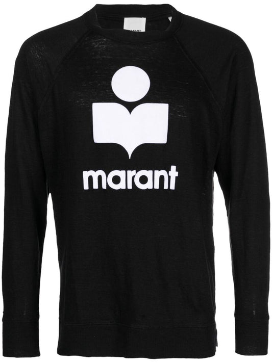 Black Logo Print Linen Sweater