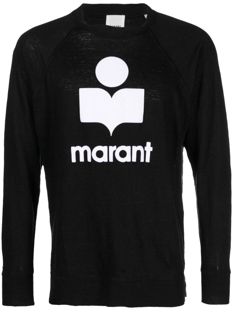 Black Logo Print Linen Sweater