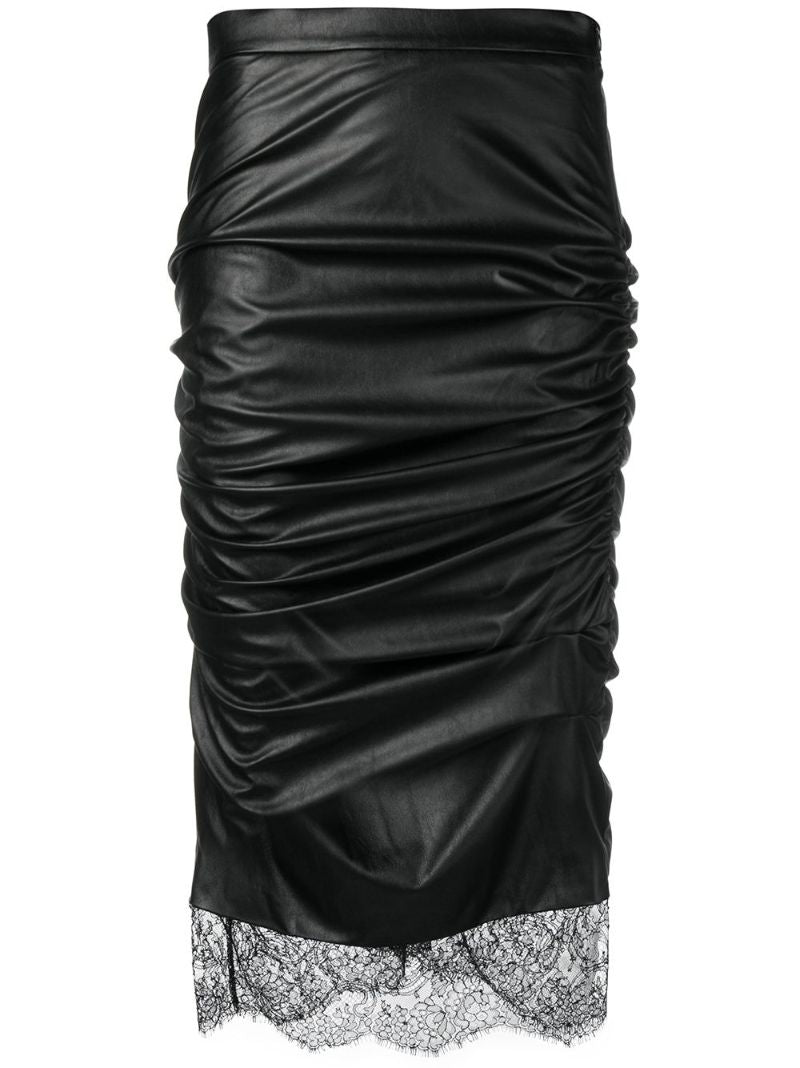 Black Faux-leather Ruched Pencil Skirt