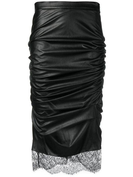Black Faux-leather Ruched Pencil Skirt