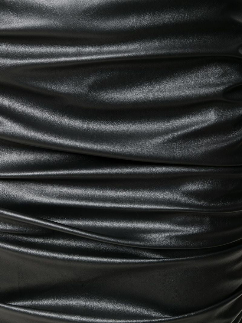 Black Faux-leather Ruched Pencil Skirt