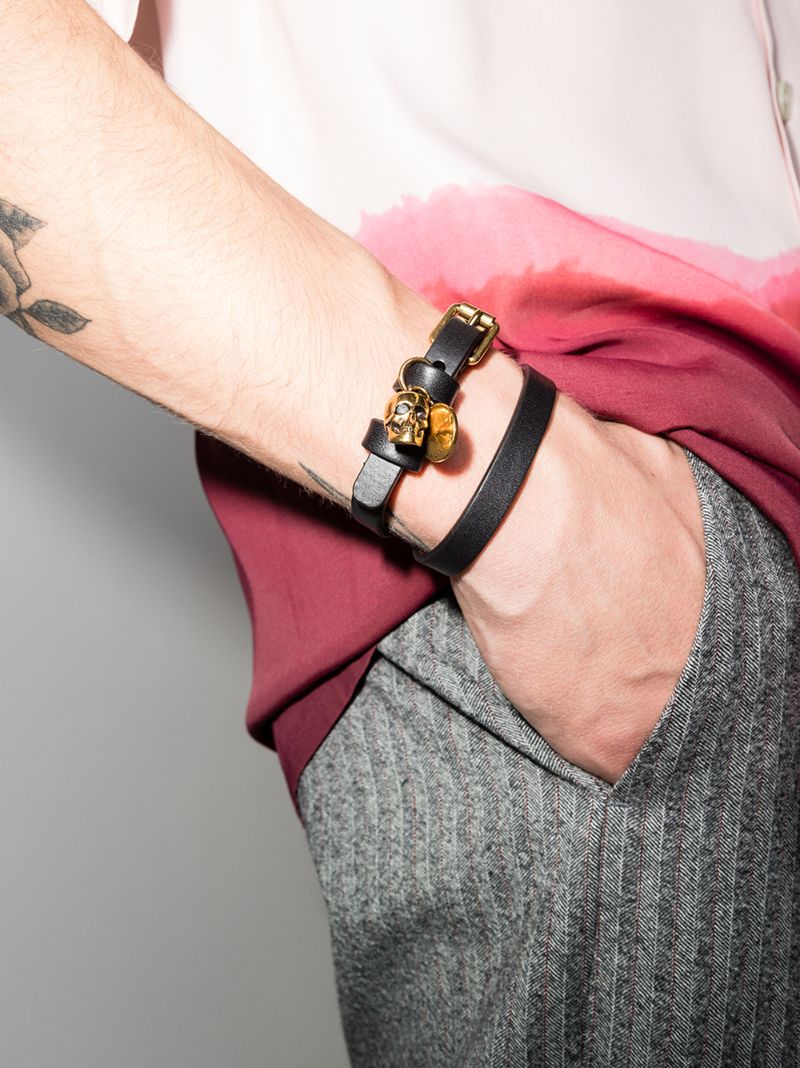 Black Double Wrap Skull Bracelet