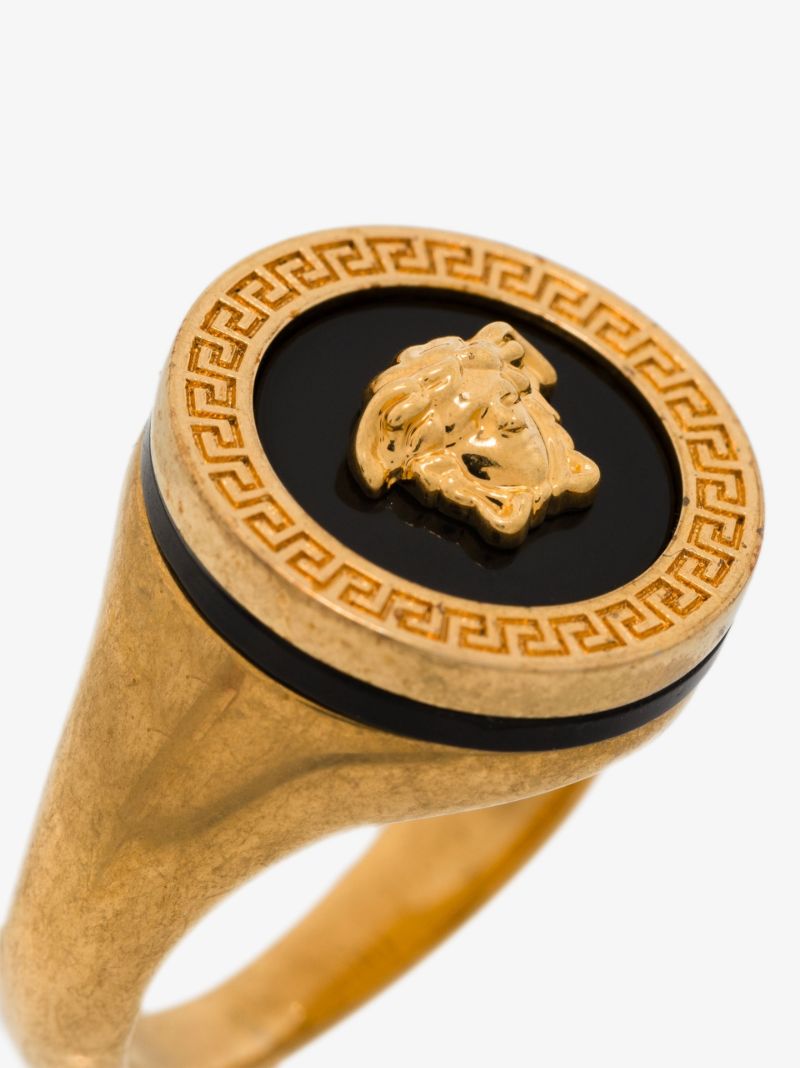 Gold Tone and Black Medusa Ring