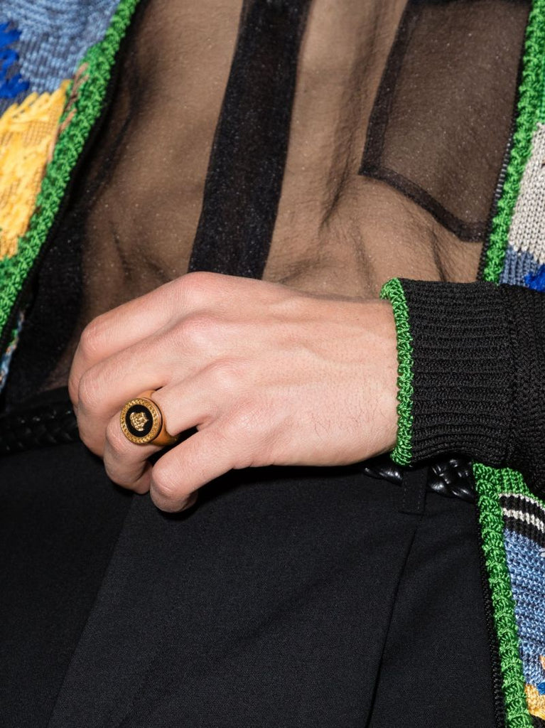 Gold Tone and Black Medusa Ring