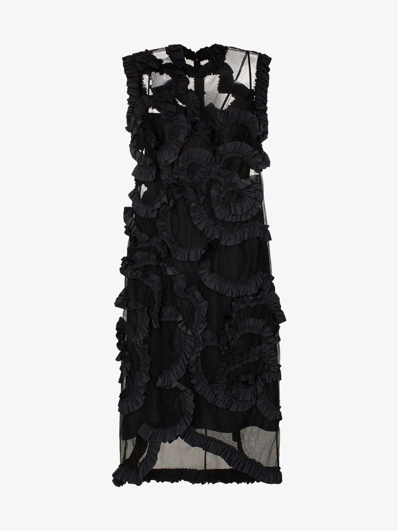 4 Moncler Simone Rocha Ruffled Sheer Silk Midi Dress