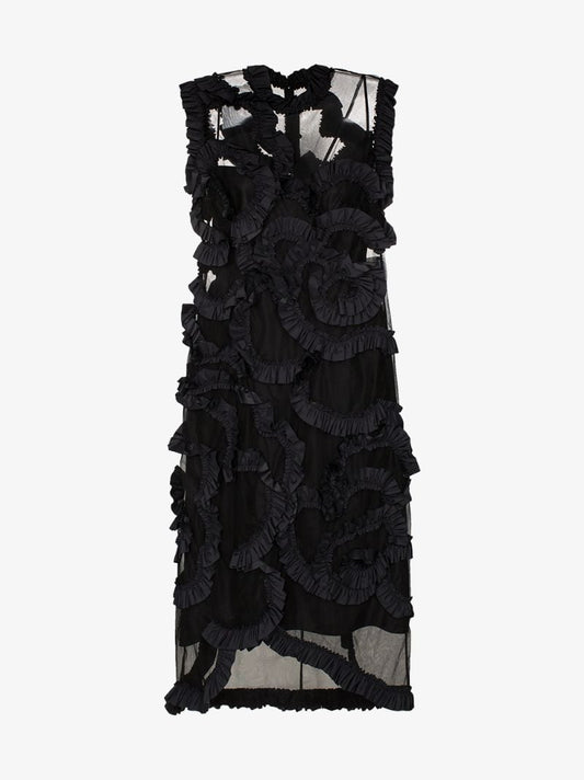 4 Moncler Simone Rocha Ruffled Sheer Silk Midi Dress
