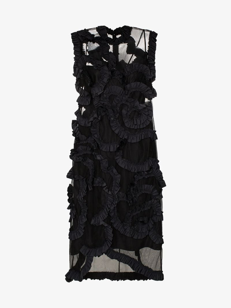 4 Moncler Simone Rocha Ruffled Sheer Silk Midi Dress