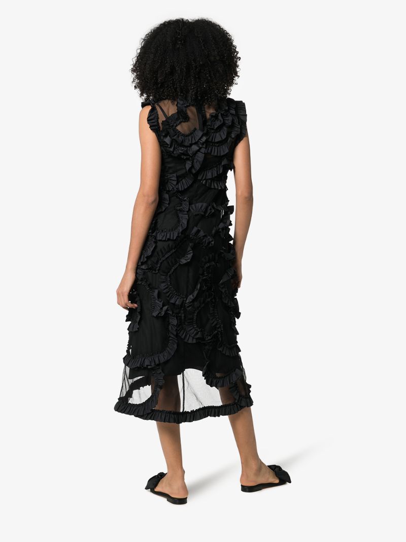 4 Moncler Simone Rocha Ruffled Sheer Silk Midi Dress