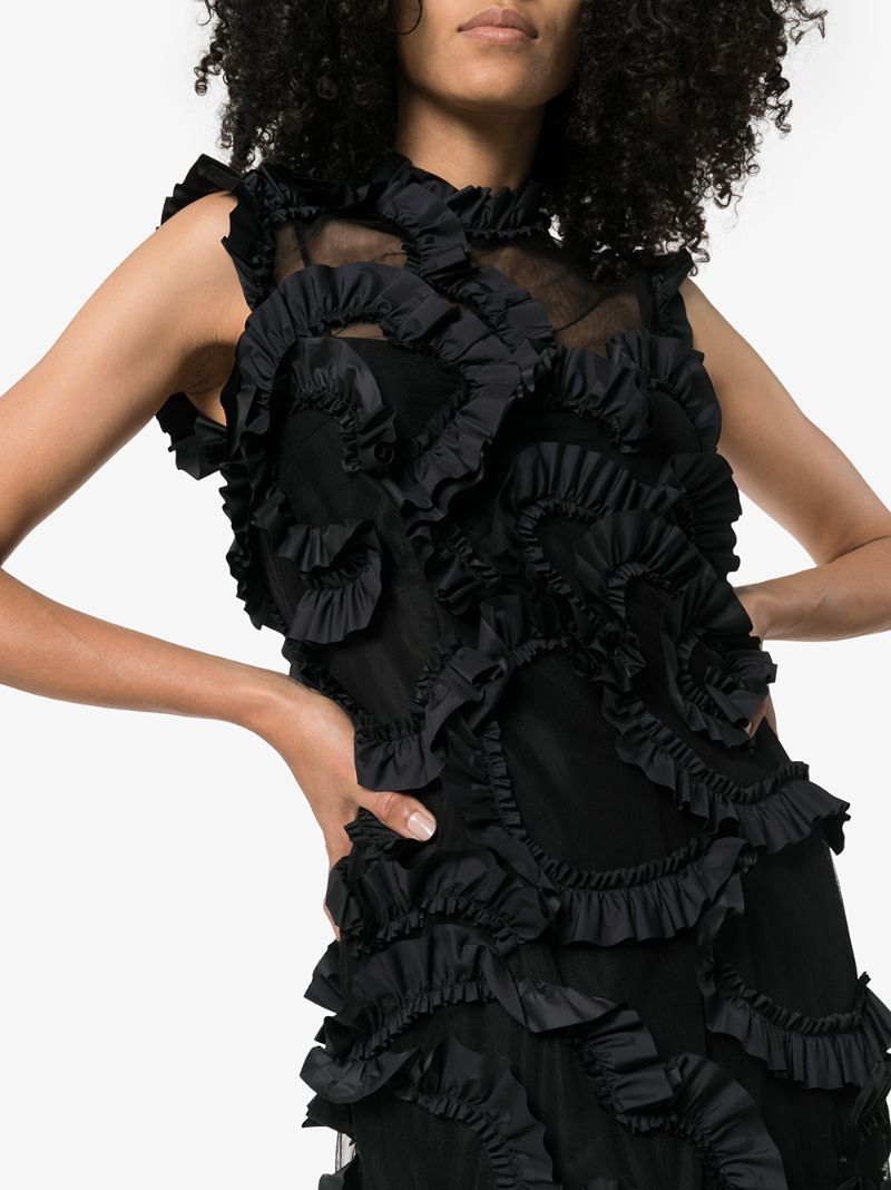 4 Moncler Simone Rocha Ruffled Sheer Silk Midi Dress