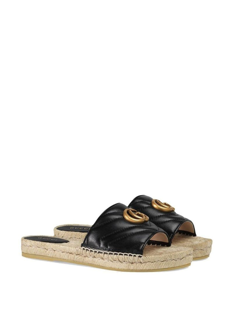 Black Pilar Raffia and Leather Sandals