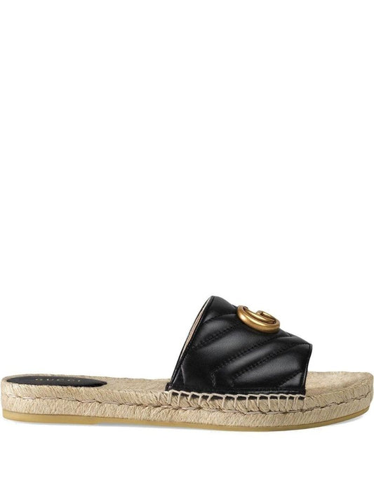 Black Pilar Raffia and Leather Sandals