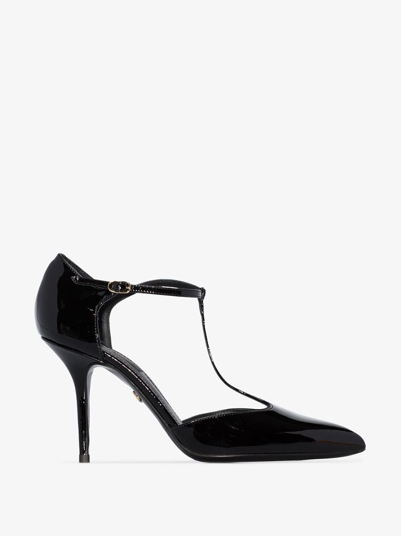 Black 105 T-bar Leather Pumps