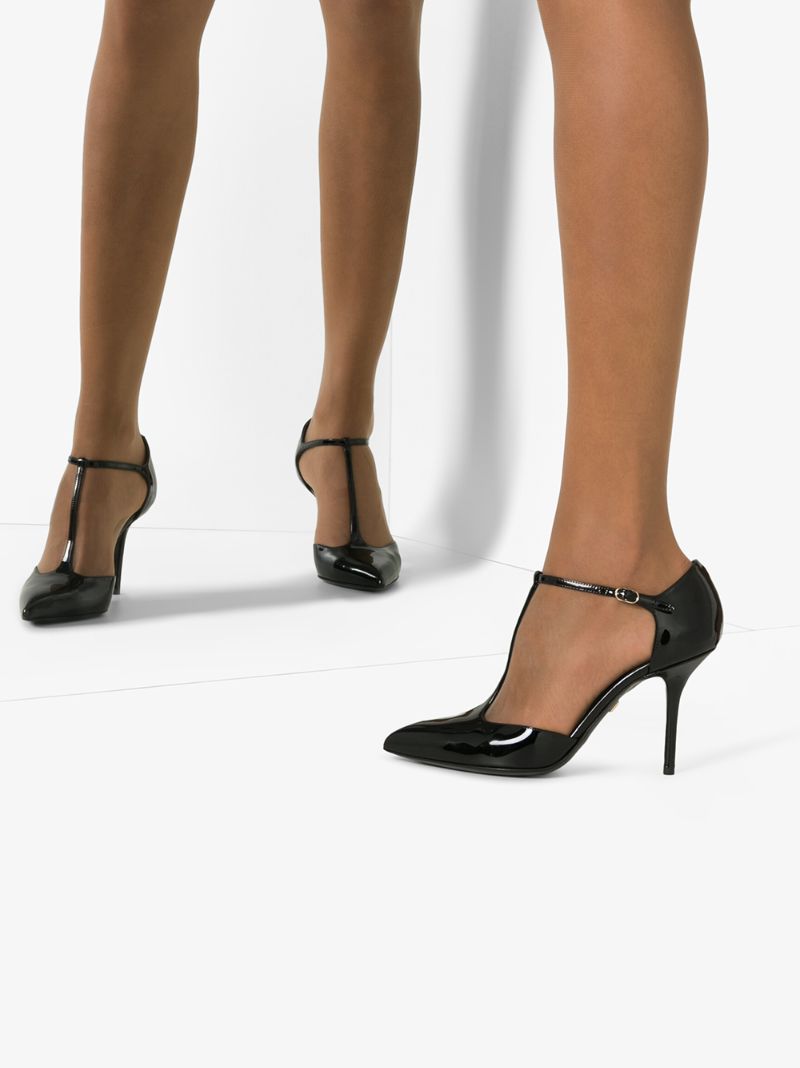 Black 105 T-bar Leather Pumps
