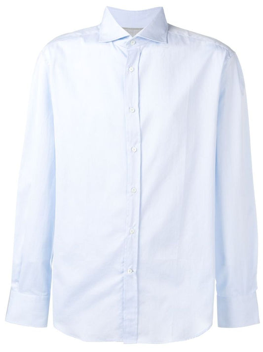 Blue Spread Collar Cotton Shirt