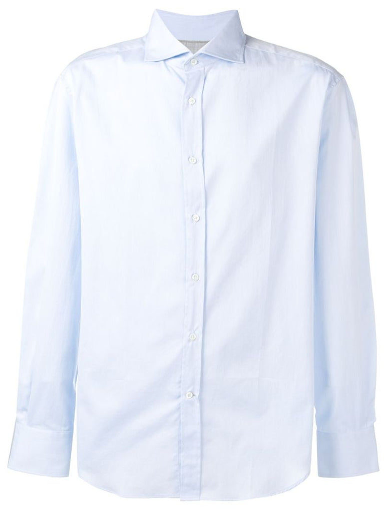 Blue Spread Collar Cotton Shirt