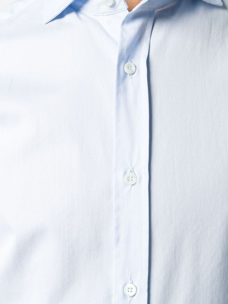 Blue Spread Collar Cotton Shirt