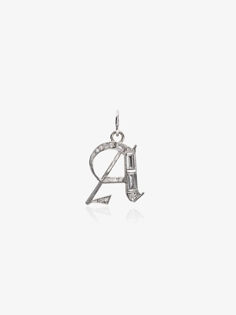 18k White Gold a Initial Diamond Charm