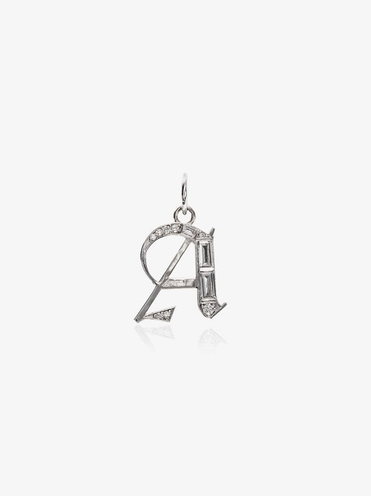 18k White Gold a Initial Diamond Charm