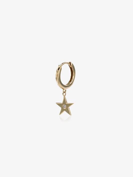 18k Gold Star Diamond Hoop Earring