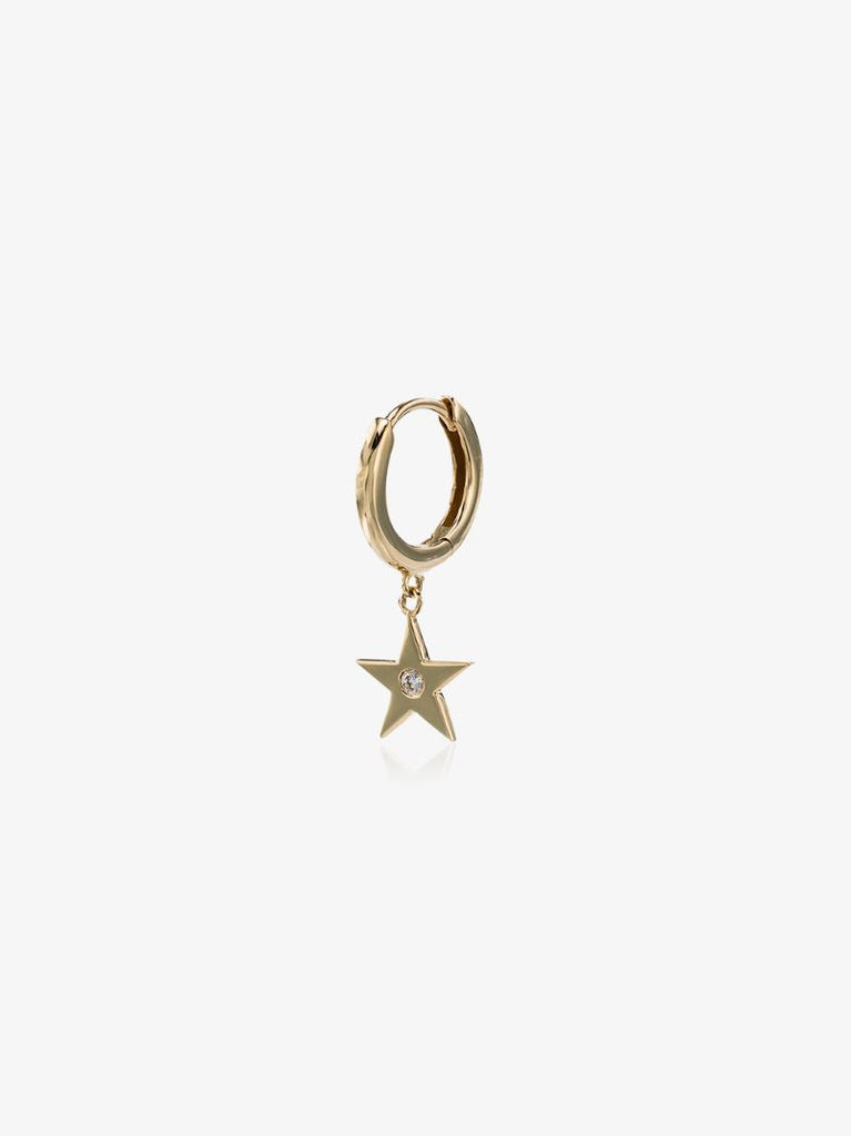 18k Gold Star Diamond Hoop Earring