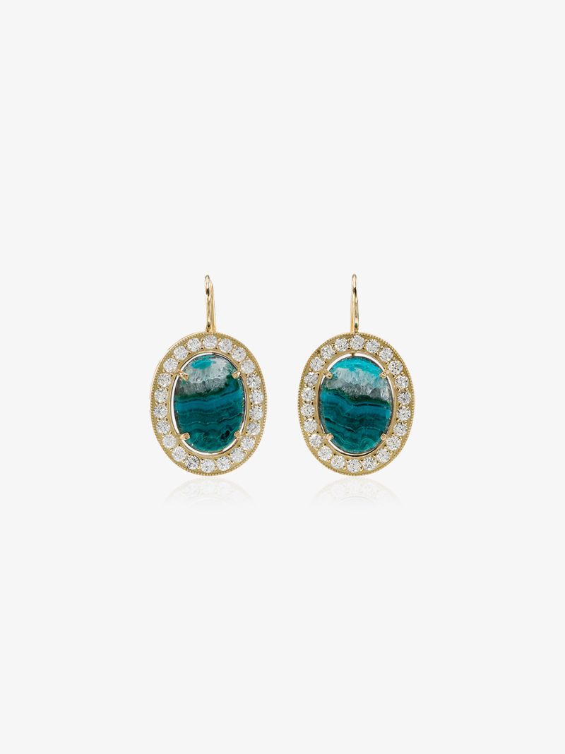 18k Yellow Gold Opal and Diamond Earrings