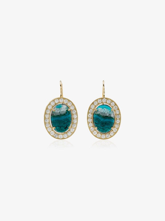 18k Yellow Gold Opal and Diamond Earrings