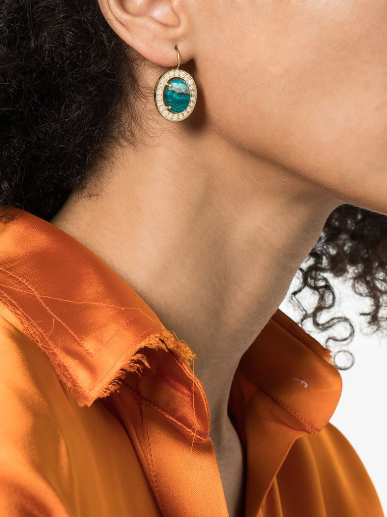 18k Yellow Gold Opal and Diamond Earrings