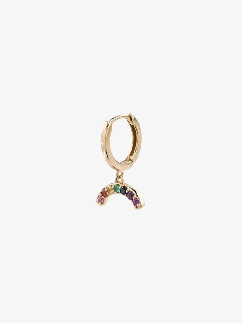 18k Gold Rainbow Sapphire Hoop Earring