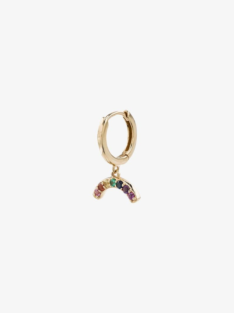 18k Gold Rainbow Sapphire Hoop Earring