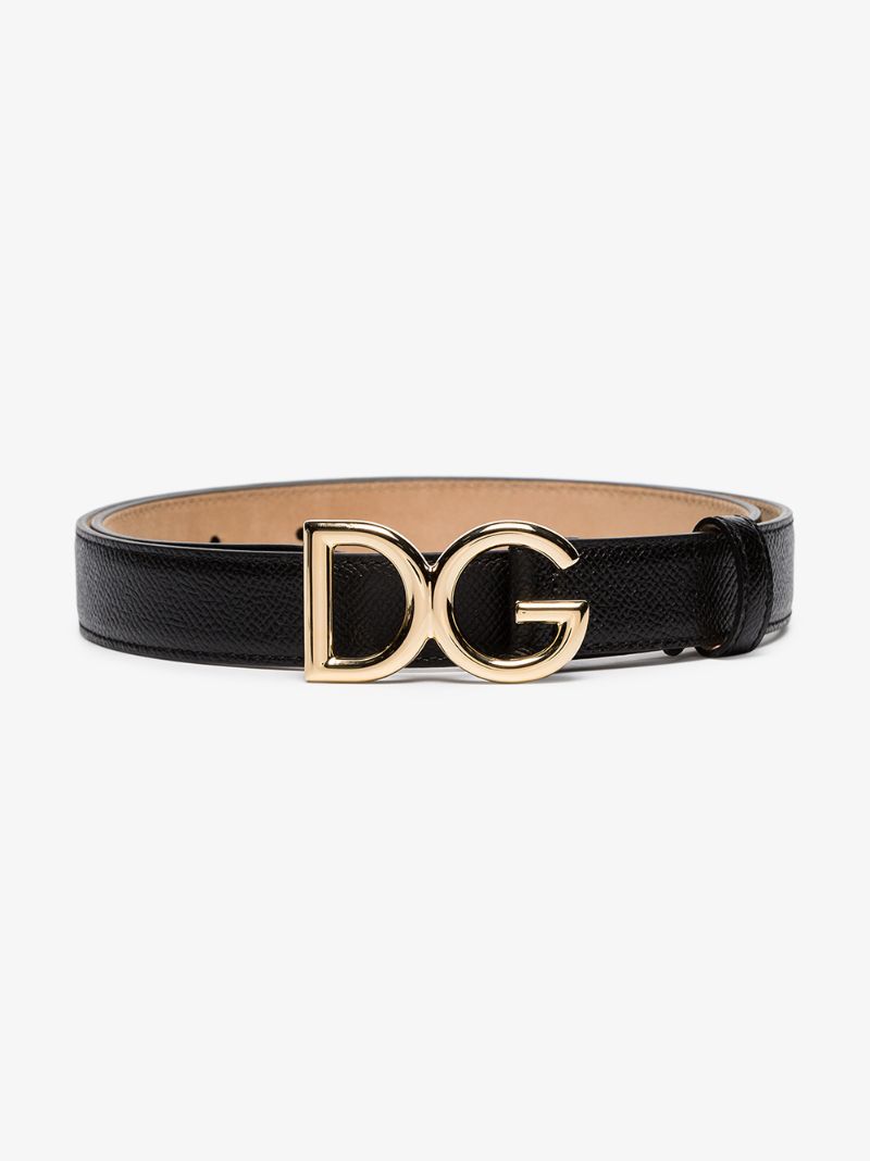 Black Logo Buckle Leather Belt