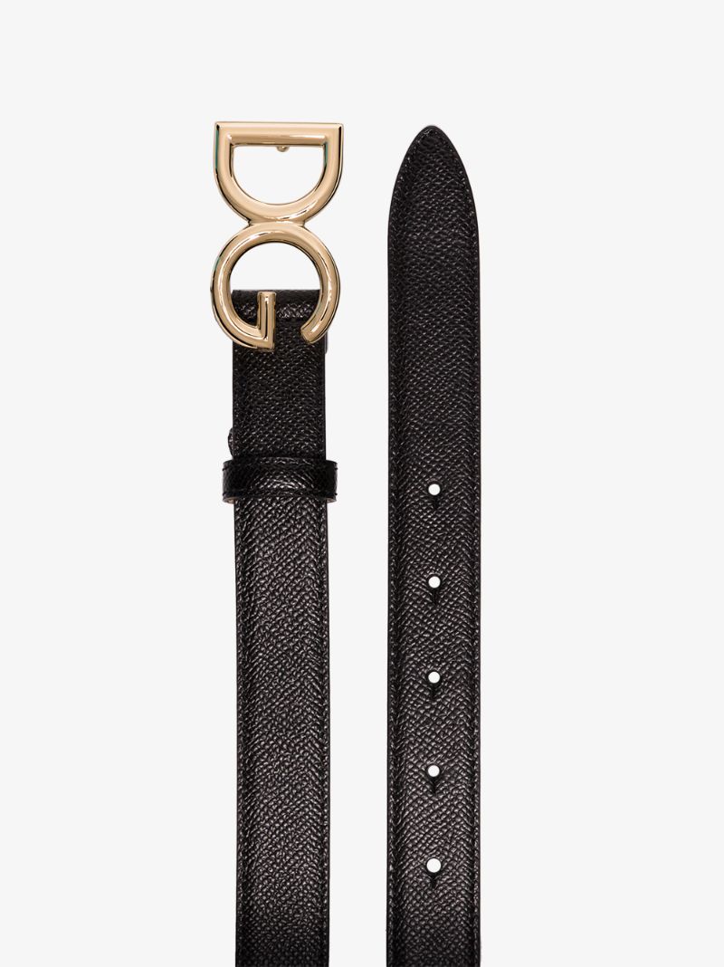 Black Logo Buckle Leather Belt