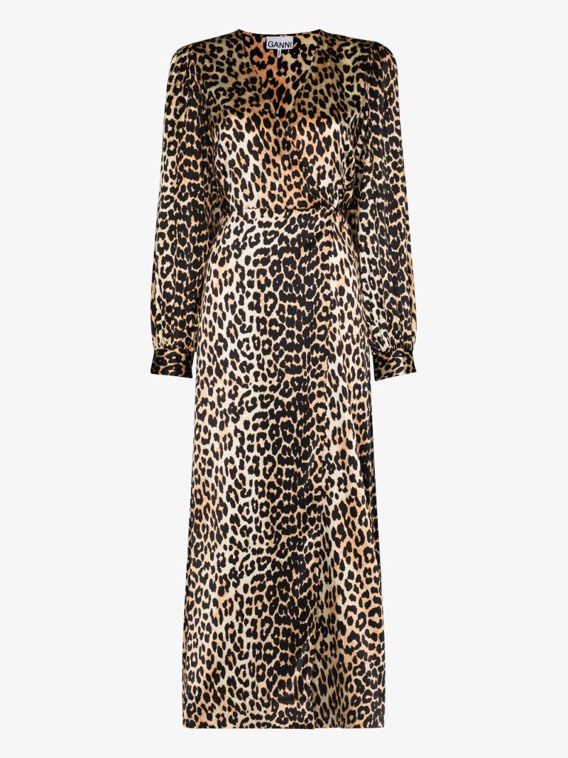 Leopard Print Silk Wrap Dress