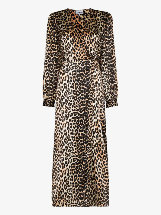 Leopard Print Silk Wrap Dress