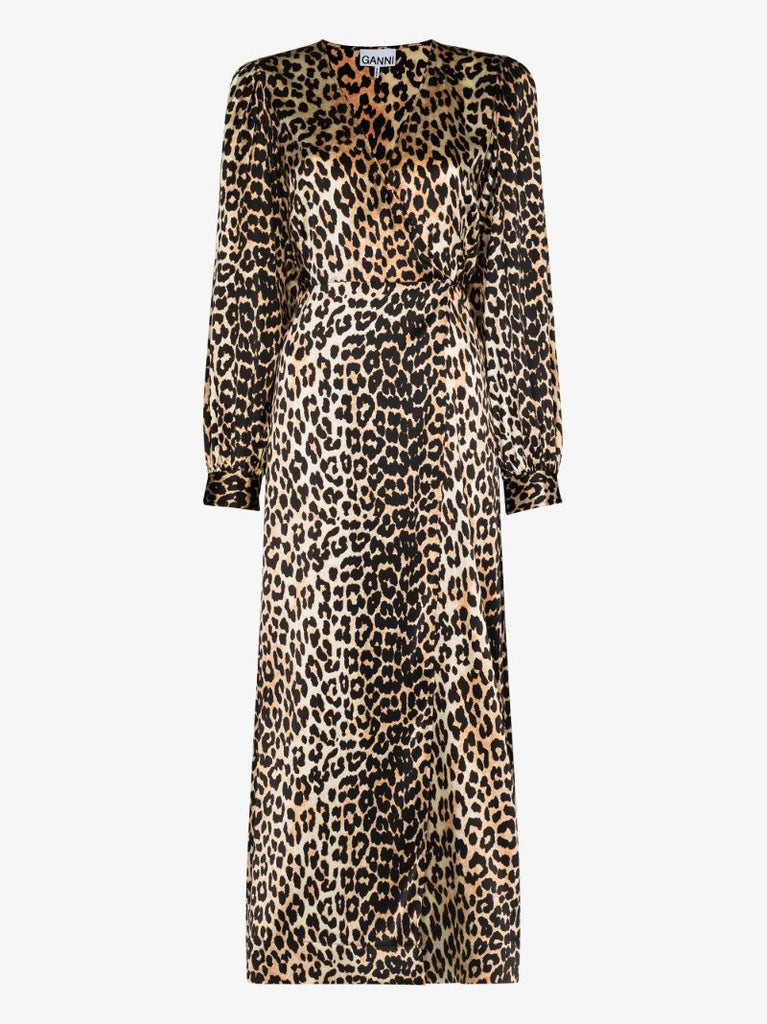 Leopard Print Silk Wrap Dress