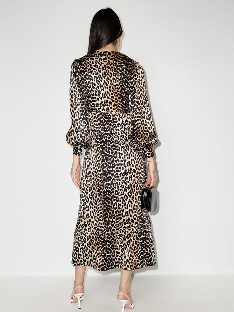 Leopard Print Silk Wrap Dress